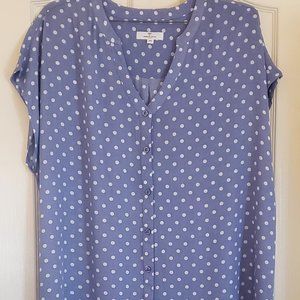 GRAY BY GRAYSON SOCIAL (2X) Shirt PERIWINKLE WHITE Polka Dot Rayon Button Up Top